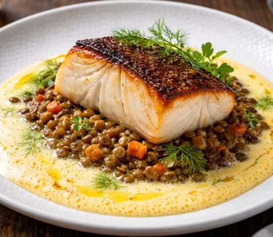 Schwarzer Kabeljau mit Safran-Fenchelschaum und Linsencassoulet Schwarzer-Kabeljau-mit-Safran-Fenchelschaum-und-Linsencassoulet