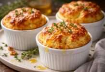 Soufflé au Comté mit Thymian-Honig und Walnussöl Soufflé-au-Comté-mit-Thymian-Honig-und-Walnussöl