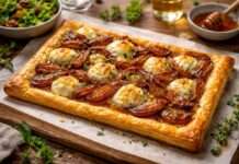 Tarte Fine mit karamellisierten Schalotten und Ziegenkäse Tarte-Fine-mit-karamellisierten-Schalotten-und-Ziegenkäse