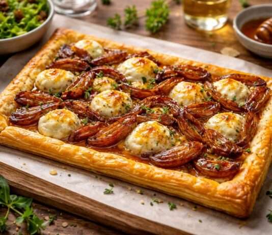 Tarte Fine mit karamellisierten Schalotten und Ziegenkäse Tarte-Fine-mit-karamellisierten-Schalotten-und-Ziegenkäse