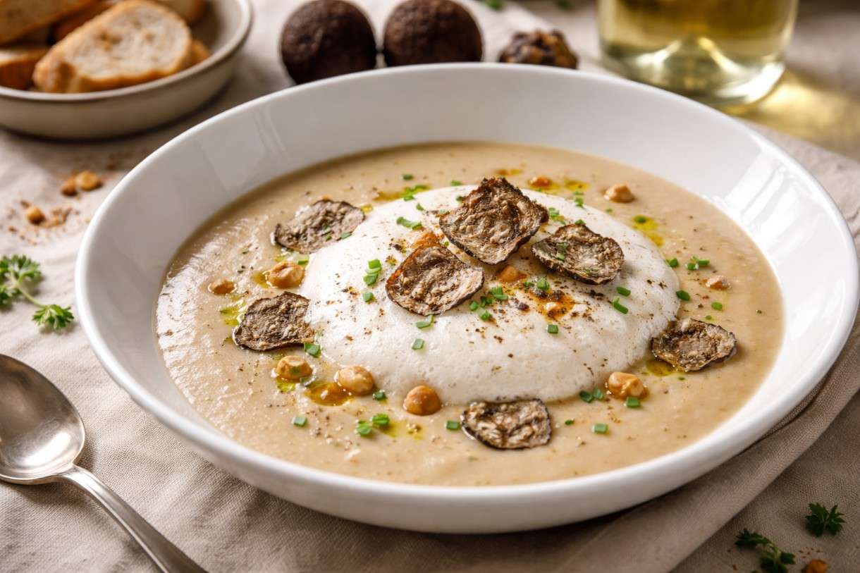 Ein samtiger Wintertraum aus Frankreich: Topinambur-Velouté mit Trüffelschaum