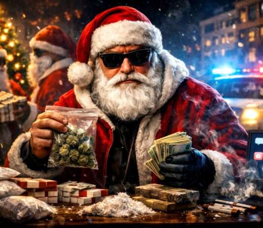 Père Noël auf Abwegen – wenn sich Drogenhandel eines „normalen“ Marketings bedient Weihnachtsmann_Drogendealer_Illustration