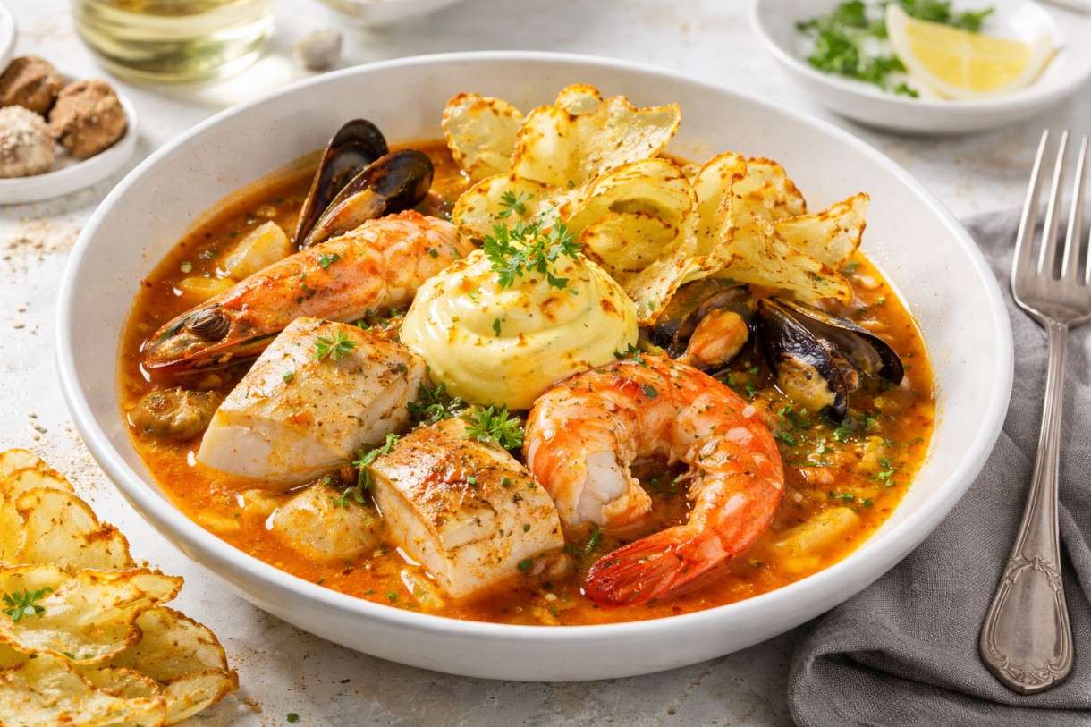 Der Februar in der französischen Küche - Winterliche Bouillabaisse mit Safran-Aioli und Fenchelchips