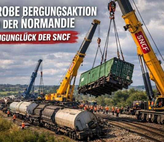 Wenn Stahl auf Zeit trifft – ein außergewöhnlicher SNCF-Einsatz in der Normandie Zugunglück_Bergung_Illustration
