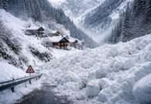 Wenn die Berge das letzte Wort behalten – Lawine schneidet Weiler in der Savoie von der Außenwelt ab Bergdorf-Lawine-Illustration