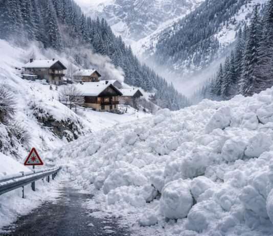 Wenn die Lawine kommt: Zwei Weiler in der Isère von der Außenwelt abgeschnitten Bergdorf-Lawine-Illustration