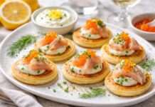 Der Februar in der französischen Küche – Blinis mit geräuchertem Saibling & Crème fraîche mit Zitrone Blinis-mit-geräuchertem-Saibling-&-Crème-fraîche-mit-Zitrone