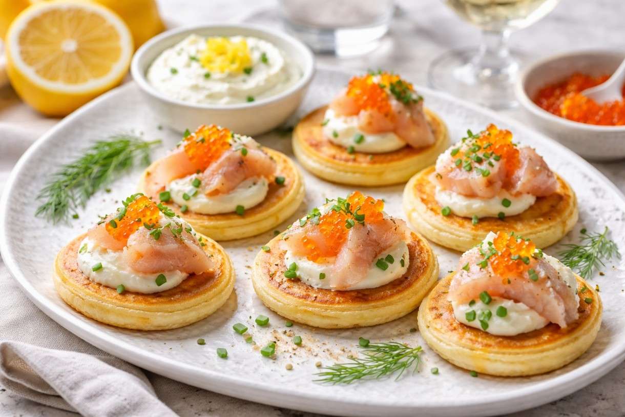 Der Februar in der französischen Küche - Blinis mit geräuchertem Saibling & Crème fraîche mit Zitrone
