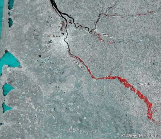 Hochwasser ohne Maßzahl: Warum die überflutete Fläche im Westen Frankreichs bislang niemand beziffern kann Überschwemmungsgebiete_Westfrankreich_ESA