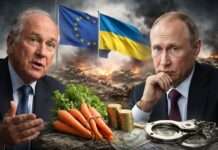 Zwischen Druck und Dialog: Hubert Védrine und die unbequeme Frage nach dem Kriegsende in der Ukraine Frieden-Ukraine-Karotten-Putin-Vedrine_Illustration