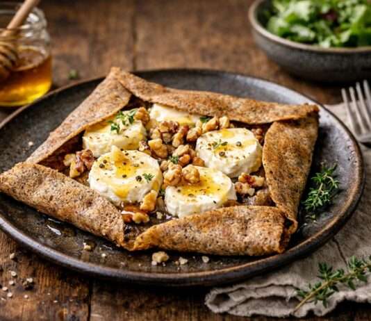 Galette von Buchweizen mit Ziegenkäse, Honig und Walnüssen Galette-von-Buchweizen-mit-Ziegenkäse-und-Honig-und-Walnüssen