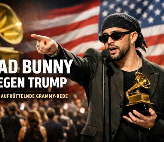 Als der Applaus politisch wurde – wie Bad Bunny die Grammy-Bühne in ein Tribunal verwandelte Grammy-Awards_Bad-Bunny_Trump_Illustration