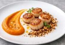 Jakobsmuscheln mit Vanille-Karottenpüree und Haselnusspulver – Der Februar in der französischen Küche Jakobsmuscheln-mit-Vanille-Karottenpüree-und-Haselnusspulver