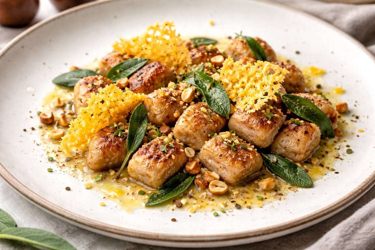 Der Februar in der französischen Küche: Kastanien-Gnocchi mit Salbeibutter und Parmesan-Crunch