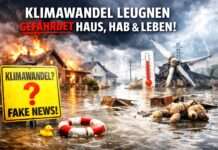 Kommentar: Realitätsverweigerung mit Hochwasserschaden Klimawandel-Leugnung_Illustration