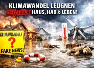 Kommentar: Realitätsverweigerung mit Hochwasserschaden Klimawandel-Leugnung_Illustration