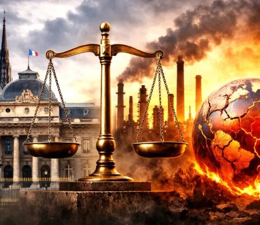 Klimahaftung vor Gericht – Der Pariser Prozess gegen TotalEnergies und die neue Ära unternehmerischer Verantwortung Klimawandel-Verantwortung-Wirtschaft-Justiz_Illustration