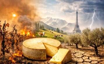 Wenn das Terroir ins Wanken gerät – Wie der Klimawandel Frankreichs AOPs herausfordert Klimawandel-zerstört-landwirtschaftliche-Tradition_Illustration