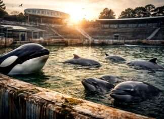 Kommentar: Erst Applaus, dann Achselzucken – das bequeme Vergessen der Orcas und Delfine von Antibes Marineland-Orcas-Deldine_Illustration