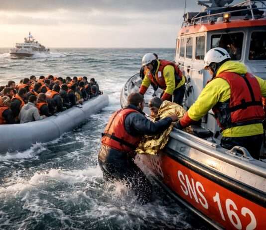Rettung im Morgengrauen: Mehr als hundert Migranten vor Malo-les-Bains aus Seenot geborgen Migration_Ärmelkanal_Migranten_Rettung_Illustration