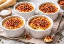 Pastinaken-Crème brûlée mit Parmaschinken-Crumble, der Februar in der französischen Küche Pastinaken-Crème-brûlée-mit-Parmaschinken-Crumble