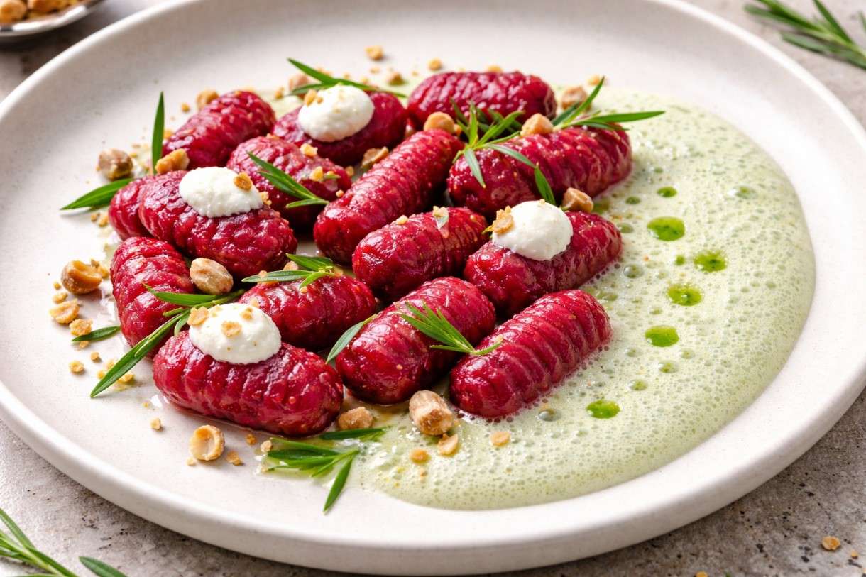 Der Februar in der französischen Küche: Rote-Bete-Gnocchi mit Estragon-Schaum