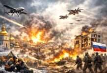 Kiew unter Dauerbeschuss – Russland intensiviert Angriffe vor dem Jahrestag der Invasion Russland-Ukraine-Krieg_Illustration