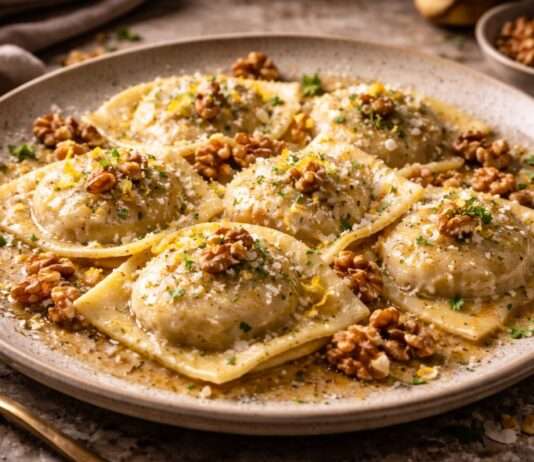 Schwarzwurzel-Ravioli mit Beurre noisette und Walnüssen Schwarzwurzel-Ravioli-mit-Beurre-noisette-und-Walnüssen