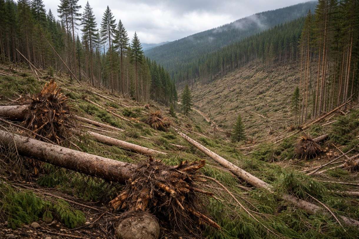 Wenn der Wald fällt: 80.000 Kubikmeter Windbruch im Espinouse-Massiv