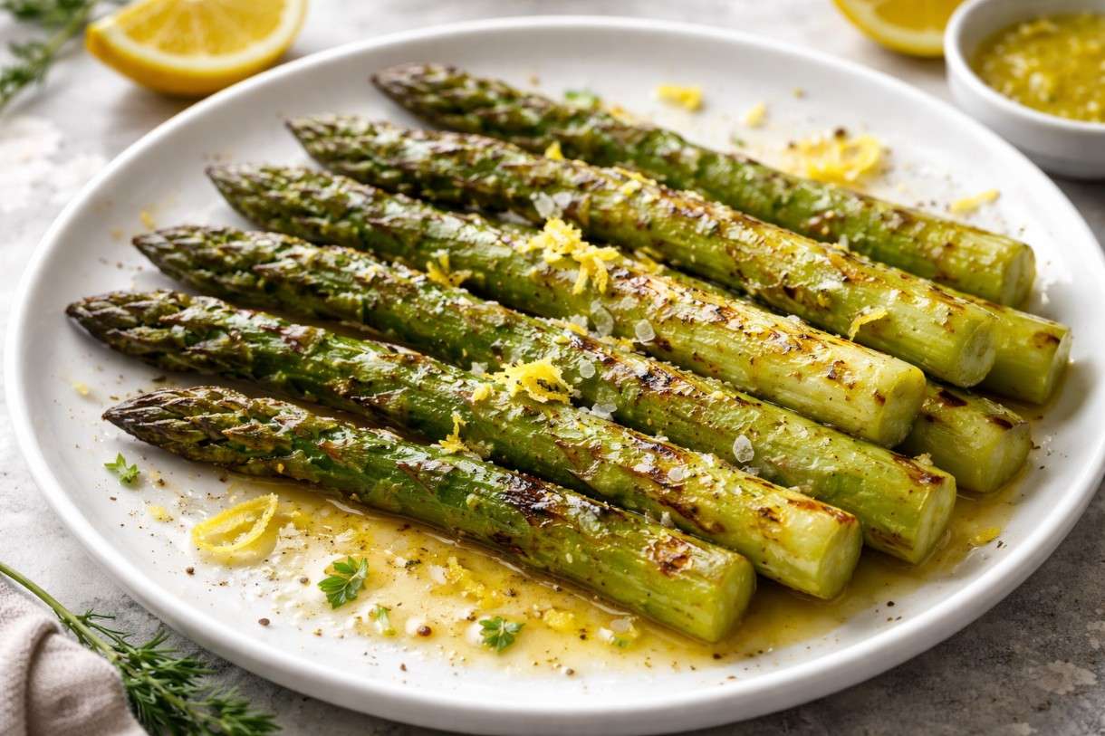 Es ist Spargelzeit – Asperges vertes grillées mit Zitronen-Vinaigrette und Fleur de Sel