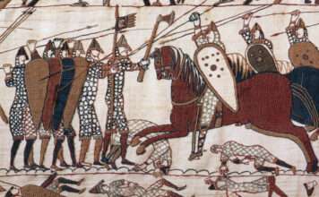 Hastings 1066: Was man zu wissen glaubte – und was die Forschung neu entdeckt Schlacht-von-Hastings_Teppich-von-Bayeux_Wikipedia