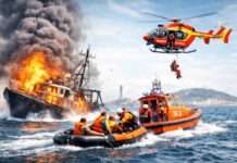 Flammen auf dem Mittelmeer: Fischer vor Sète in letzter Minute gerettet Brand-Trawler-Fischerei-Rettung-Seenot_Illustration