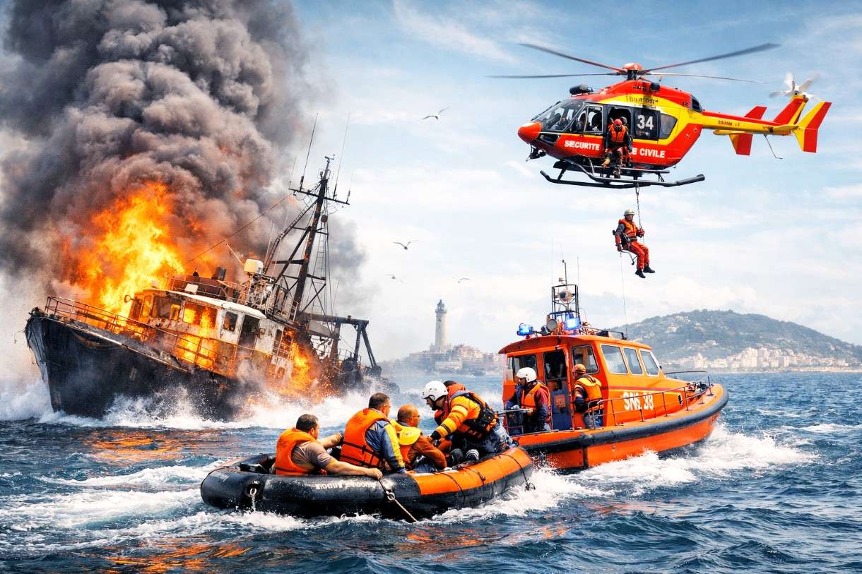 Flammen auf dem Mittelmeer: Fischer vor Sète in letzter Minute gerettet