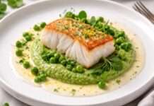 Cabillaud, purée de petits pois & beurre blanc Cabillaud-et-purée-de-petits-pois-&-beurre-blanc