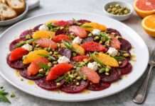 Carpaccio de betteraves aux agrumes mit Pistazien und Estragon Carpaccio-de-betteraves-aux-agrumes-mit-Pistazien-und-Estragon