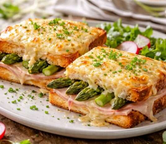 Der Frühling ist da: Croque-Monsieur printanier mit grünem Spargel und Jambon blanc Croque-Monsieur-printanier-mit-grünem-Spargel-und-Jambon-blanc