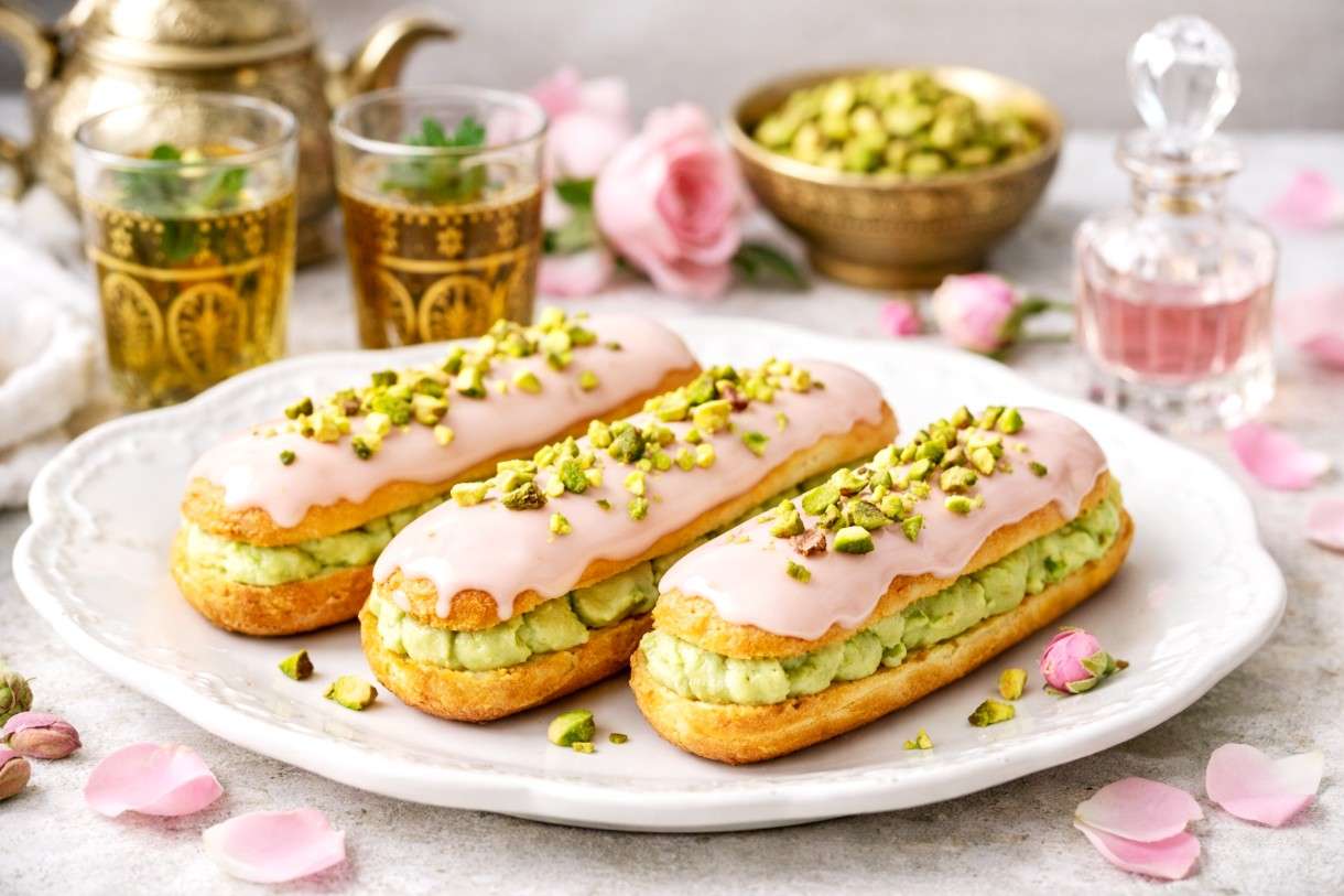 Ramadan in der französischen Küche: Éclairs à la pistache et eau de rose