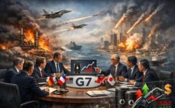 G7-Finanzminister im Krisenmodus: Wie der Nahostkrieg die Weltwirtschaft erschüttert G7-Krisentreffen_Illustration