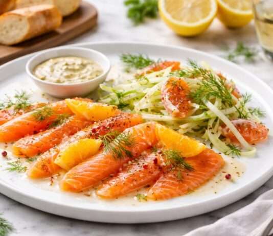 Gravlax de saumon aux agrumes mit Fenchel – ein moderner Frühlingsklassiker der französischen Küche Gravlax-de-saumon-aux-agrumes-mit-Fenchel