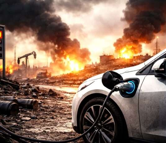 Kommentar: Der Preis der Erkenntnis – Warum wir erst im Schatten der Bomben klüger werden Krieg-fördert-Elektromobilität_Illustration