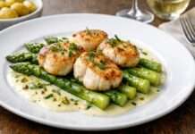 Lotte rôtie aux asperges et sauce vin blanc – Frühling auf französische Art Lotte-rôtie-aux-asperges-et-sauce-vin-blanc