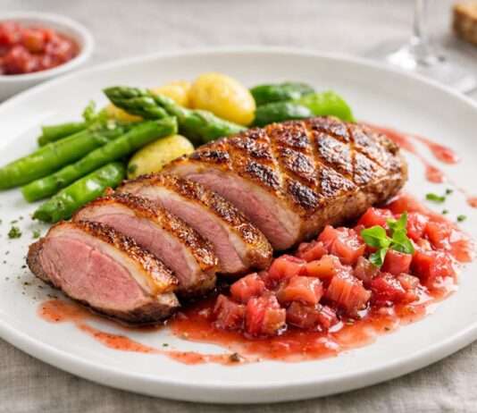 Der Frühling auf dem Teller: Magret de canard, sauce rhubarbe Magret-de-canard-avec-sauce-rhubarbe