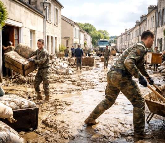 Zwischen Schlamm und Zusammenhalt: Wie die Charente-Maritime nach der Flut wieder aufsteht Militär-Soldaten-Aufräumarbeiten-Charante-Maritime_Illustration