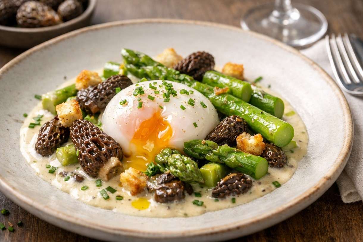 Der Frühling auf dem Teller: Œuf parfait, Asperges et Morilles