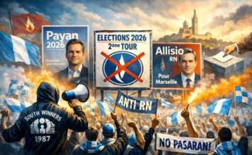 Ultras als politische Akteure: Wie Marseilles Fußballszene in den Wahlkampf eingreift OM-Fans-gegen-RN_Illustration