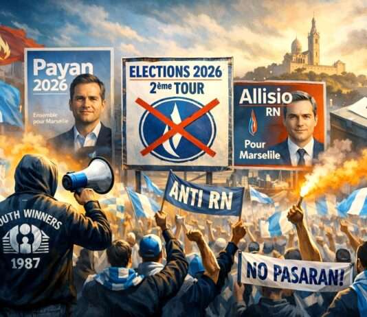 Ultras als politische Akteure: Wie Marseilles Fußballszene in den Wahlkampf eingreift OM-Fans-gegen-RN_Illustration