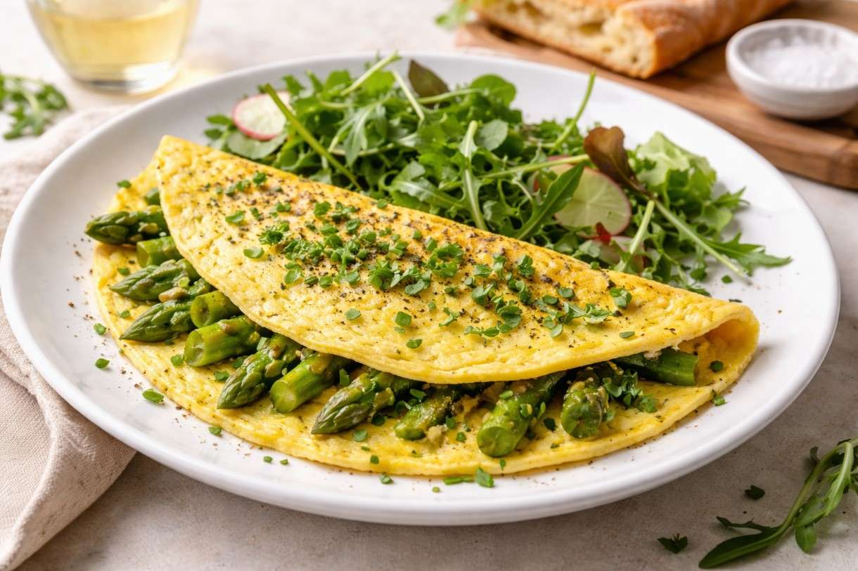 Omelette aux asperges et fines herbes