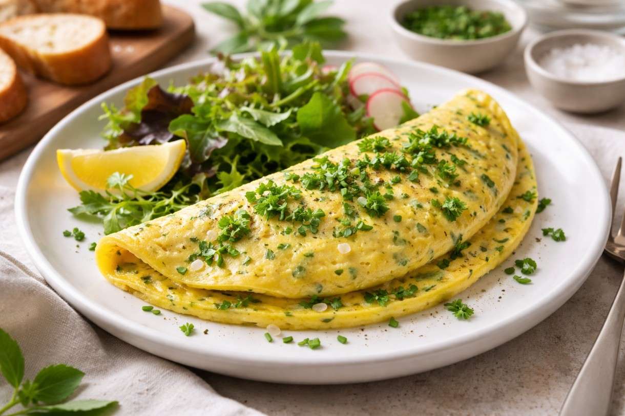 Omelette aux fines herbes mit jungen Kräutern