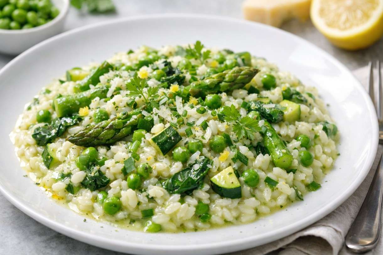 Risotto printanier aux légumes verts – Frühlingsrisotto mit grünem Gemüse
