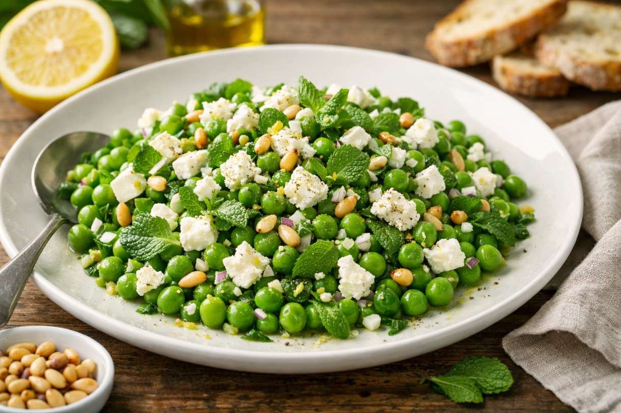 Salade de petits pois, menthe et feta